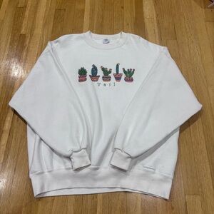 Vail White Crewneck Sweater with Cactus Design